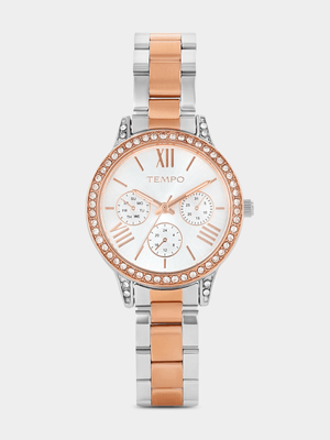 Tempo Rose Plated Silver Tone Dial Two-Tone Bracelet Watch