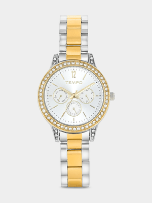 Tempo Gold Plated Silver Tone Dial Two-Tone Bracelet Watch