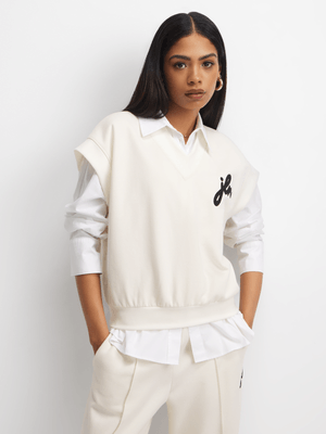 Women's JLN Cream Relaxed V-Neck  Sweater