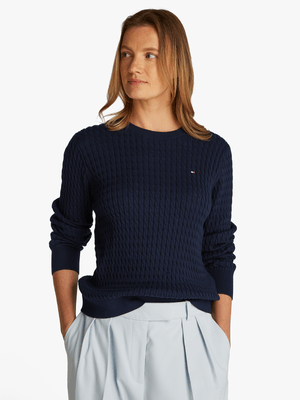 Women's Tommy Hilfiger Navy Co Cable Crew Neck Sweater