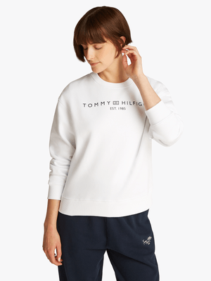 Women's Tommy Hilfiger White Reg Corp Logo Crew Neck Sweater