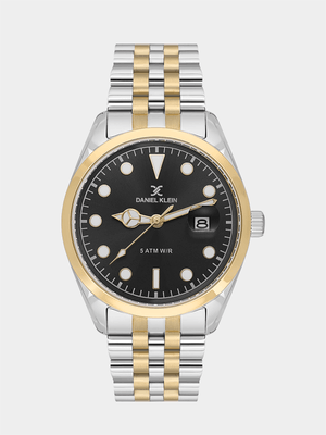 Daniel Klein Gold Plated Black Dial Two-Tone Bracelet Watch