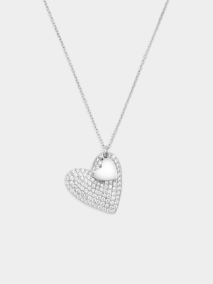 Sterling Silver Cubic Zirconia Pavé Double Heart Pendant