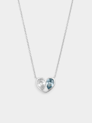 Sterling Silver Aquamarine Cubic Zirconia Pear Heart Pendant