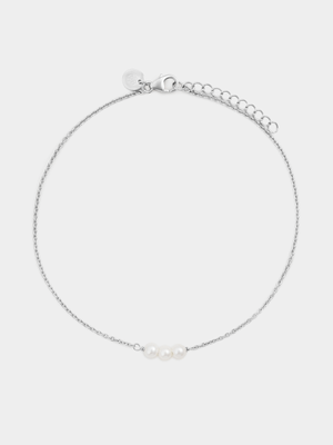 Sterling Silver Freshwater Pearl Trio Anklet