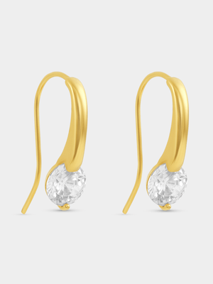 Gold Plated Sterling Silver Cubic Zirconia Solitaire Drop Earrings