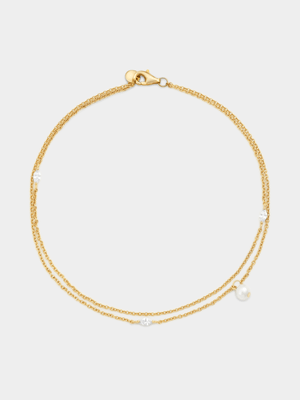 Sterling Silver Freshwater Pearl Double Chain Anklet