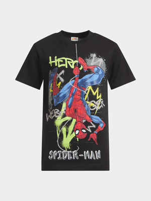 Jet Younger Boys Black Spiderman T-Shirt