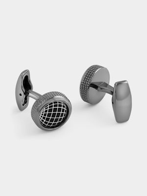 Black Plated Round Etched Globe Cufflinks