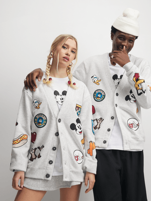 The FIX Unisex Grey Mickey Mouse Graphic Print Cardigan