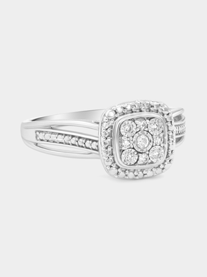 Sterling Silver Lab Grown Diamond Multi-Stone Cushion Halo Ring