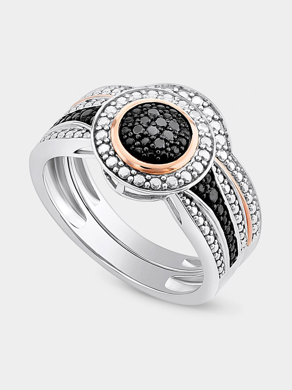 Large Chevalier Sterling Silver Ring with Black Diamonds plated in Rose Gold (No 55) main image 0