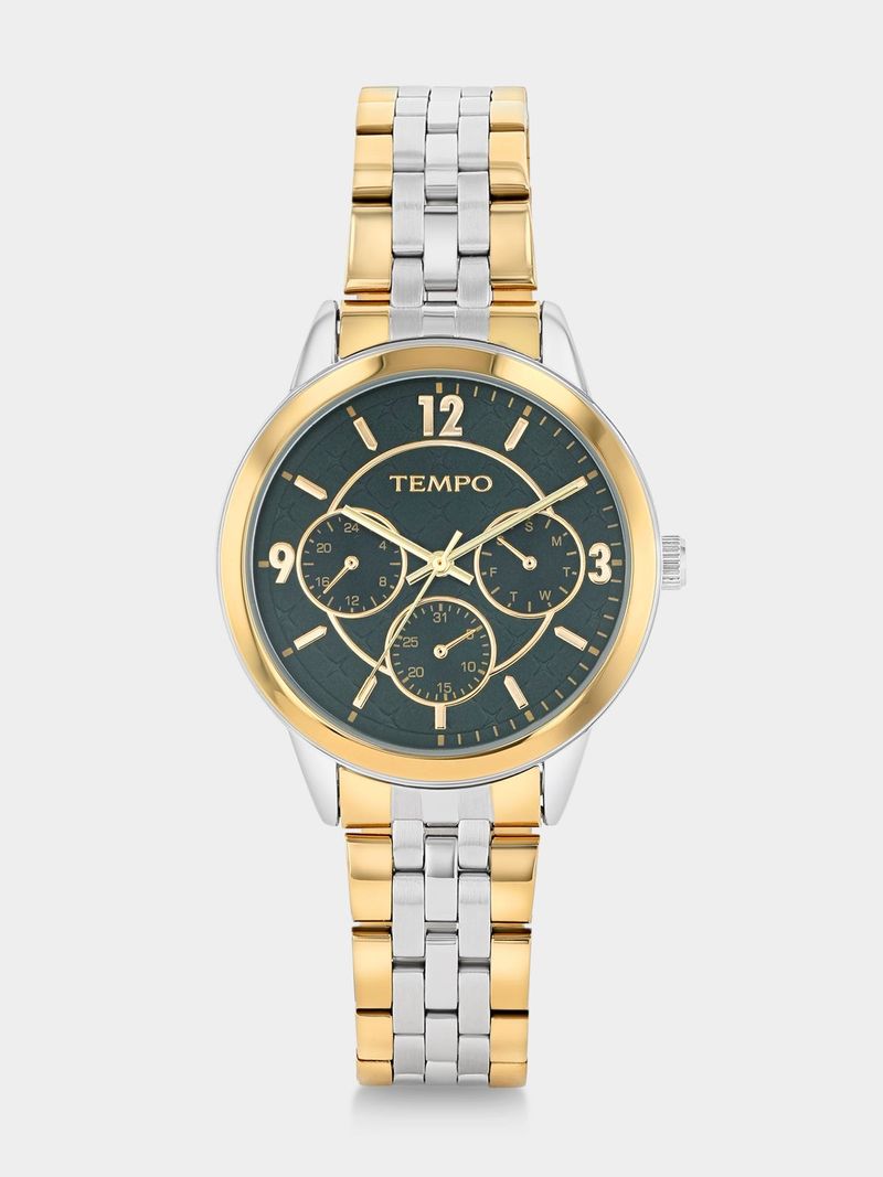 Tempo Gold Plated Green Dial Two-Tone Bracelet Watch | Bash