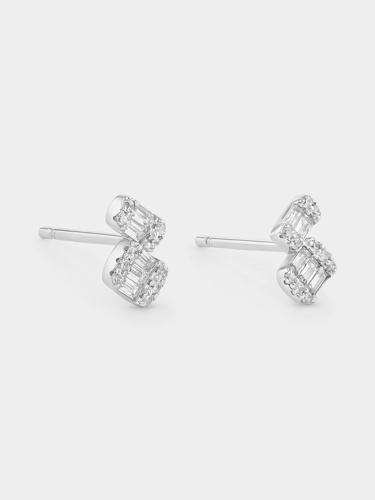 Ag Sterling Dual Baguette Cubic Zirconia Stud Earrings in Holiday Box main image 1