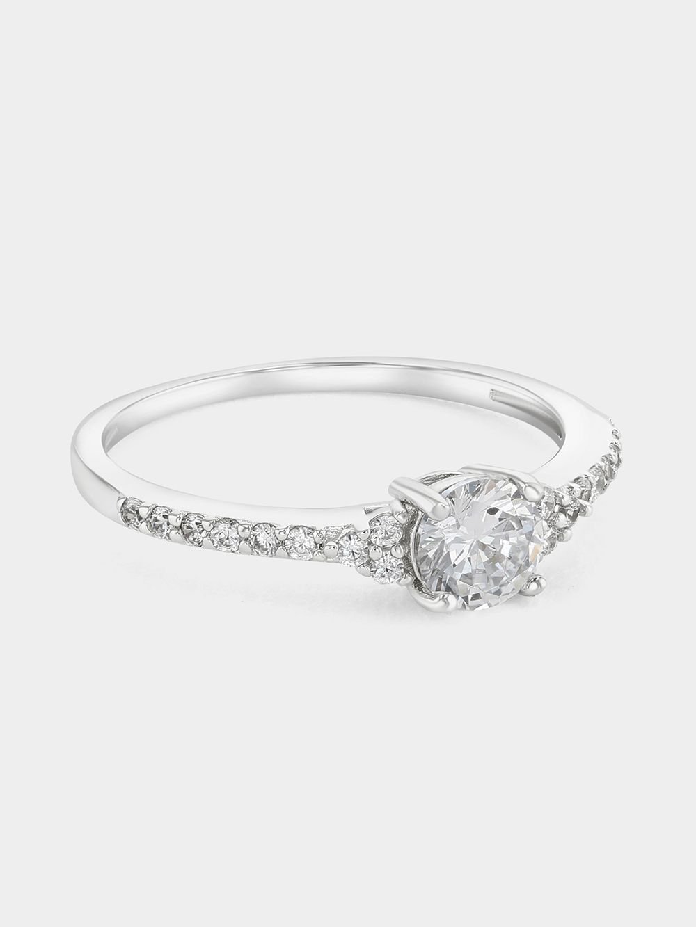 Sterling Silver Cubic Zirconia Solitaire Pavé Promise Ring | Bash