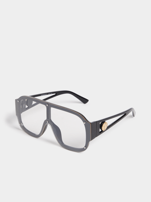 The FIX Women's Black Oversized Clear Lenses Sunglasses