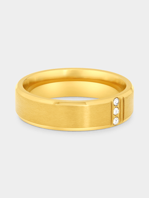 Gold Plated Stainless Steel Cubic Zirconia Vertical Trio Ring