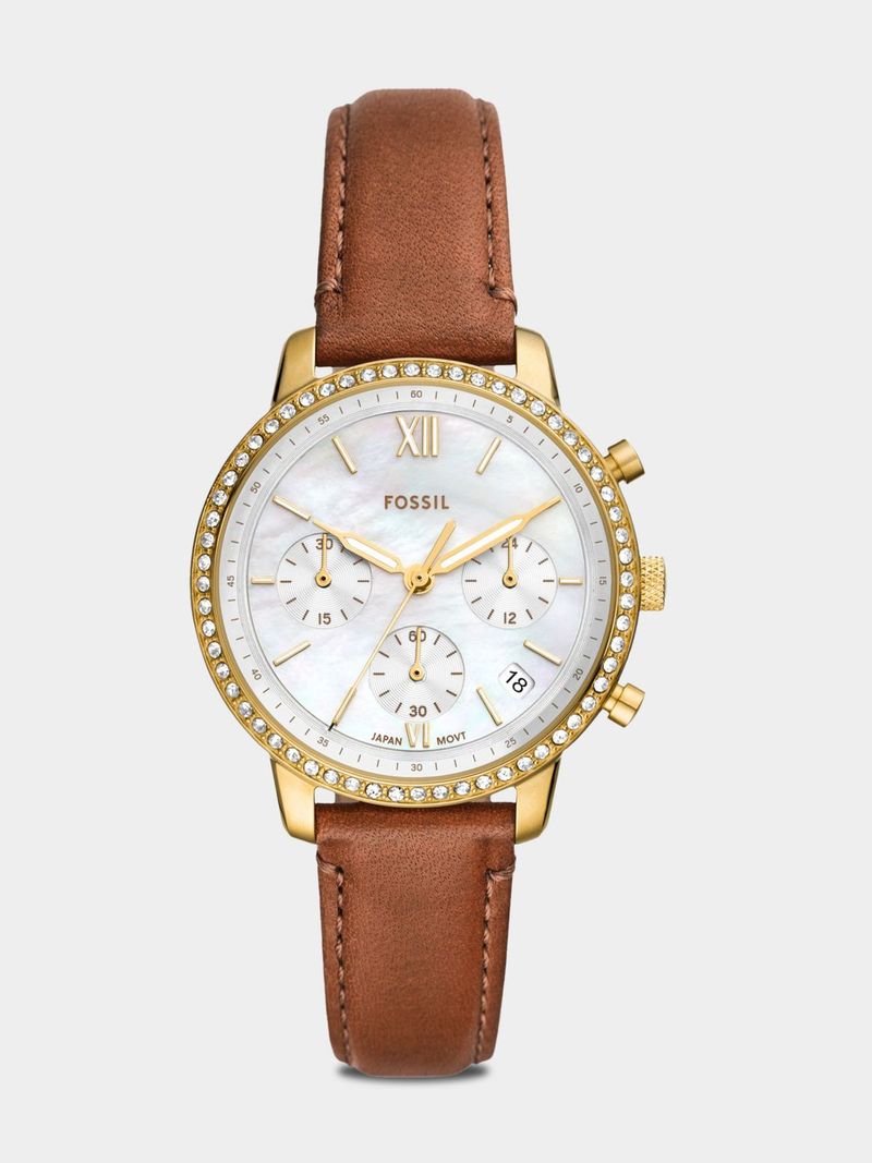 Fossil Neutra Gold Plated Brown Leather Chronograph Watch Bash