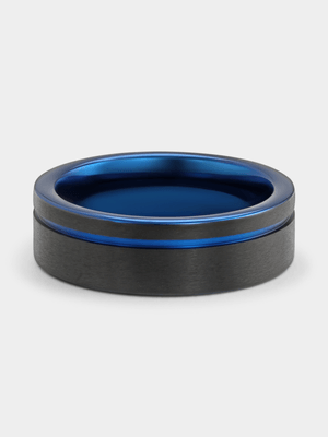 Black & Blue Plated Stainless Steel Edge Groove Ring