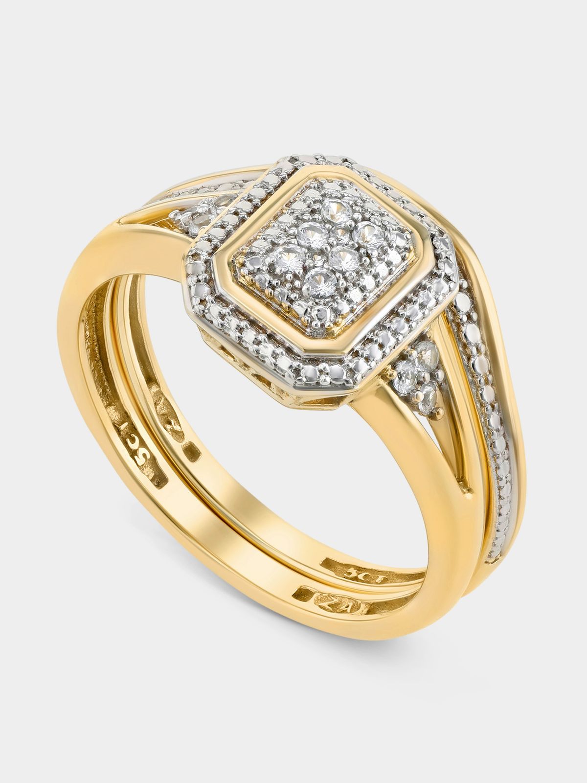 Magnolious Yellow Gold Diamond Twin Ring Bash