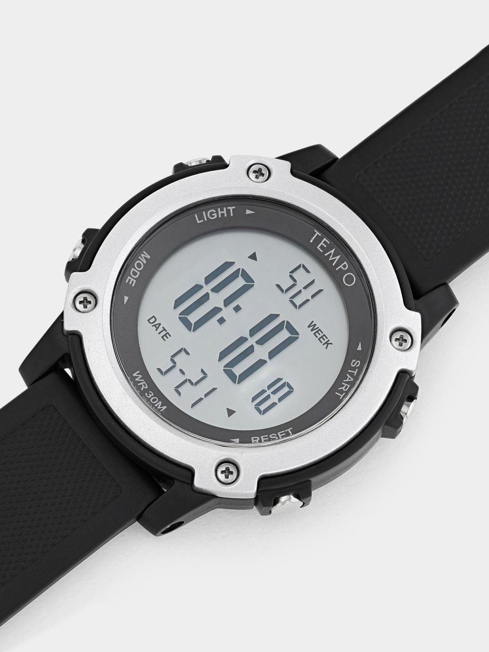Tempo Men’s Black & Silver Round Digital Resin Watch | Bash