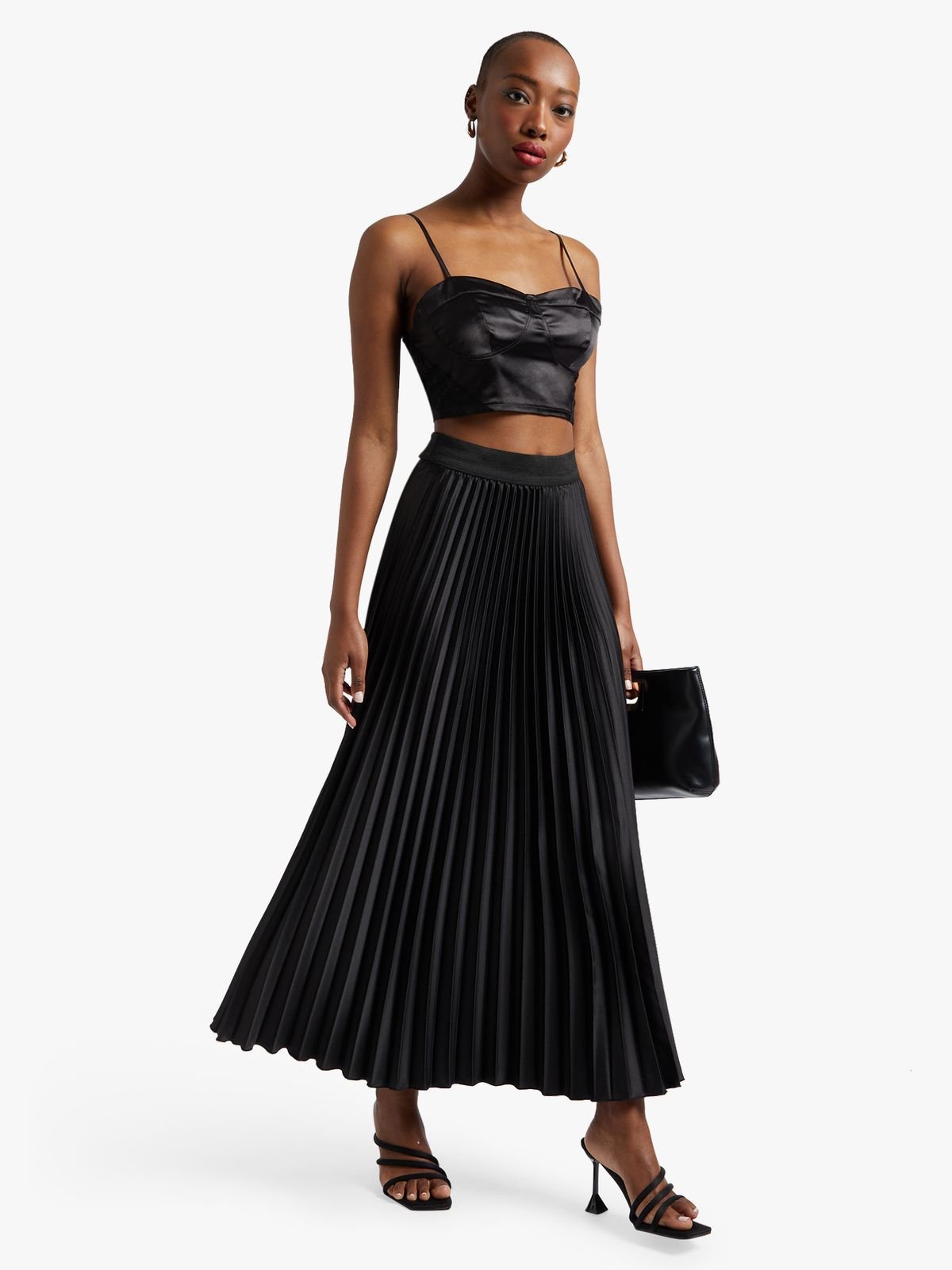 Satin Pleated Maxi Skirt Bash