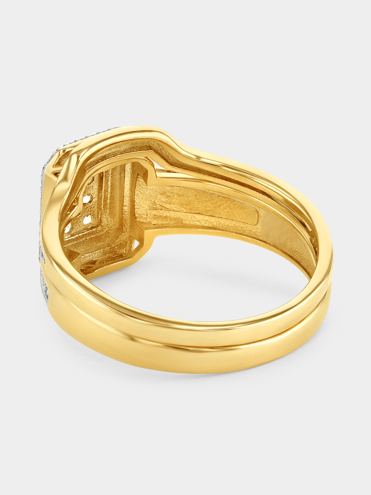 Yellow Gold White Sapphire Multi-Stone Rectangle Halo Twinset Ring