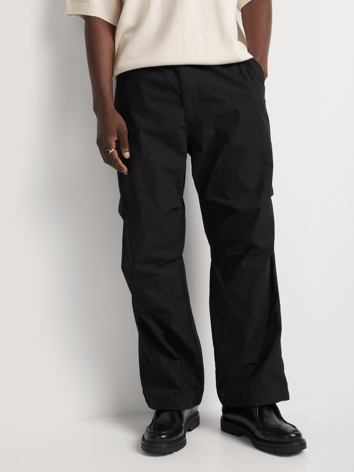 【Jent Louis】Parachute Tuck Pants black L Markham Men's Loose Fit Parachute Black Pants | Bash