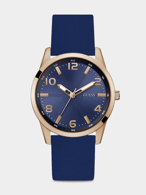 Guess Monte Rose Plated Blue Silicone Watch