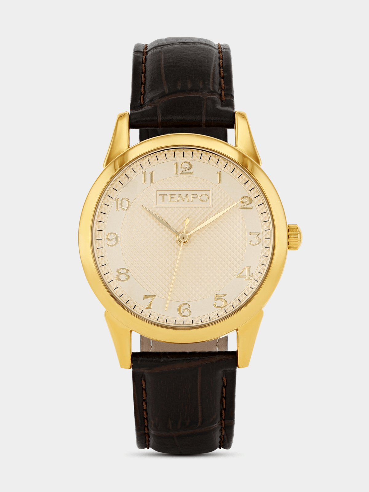 Tempo Gold Plated Champagne Dial Brown Leather Watch | Bash