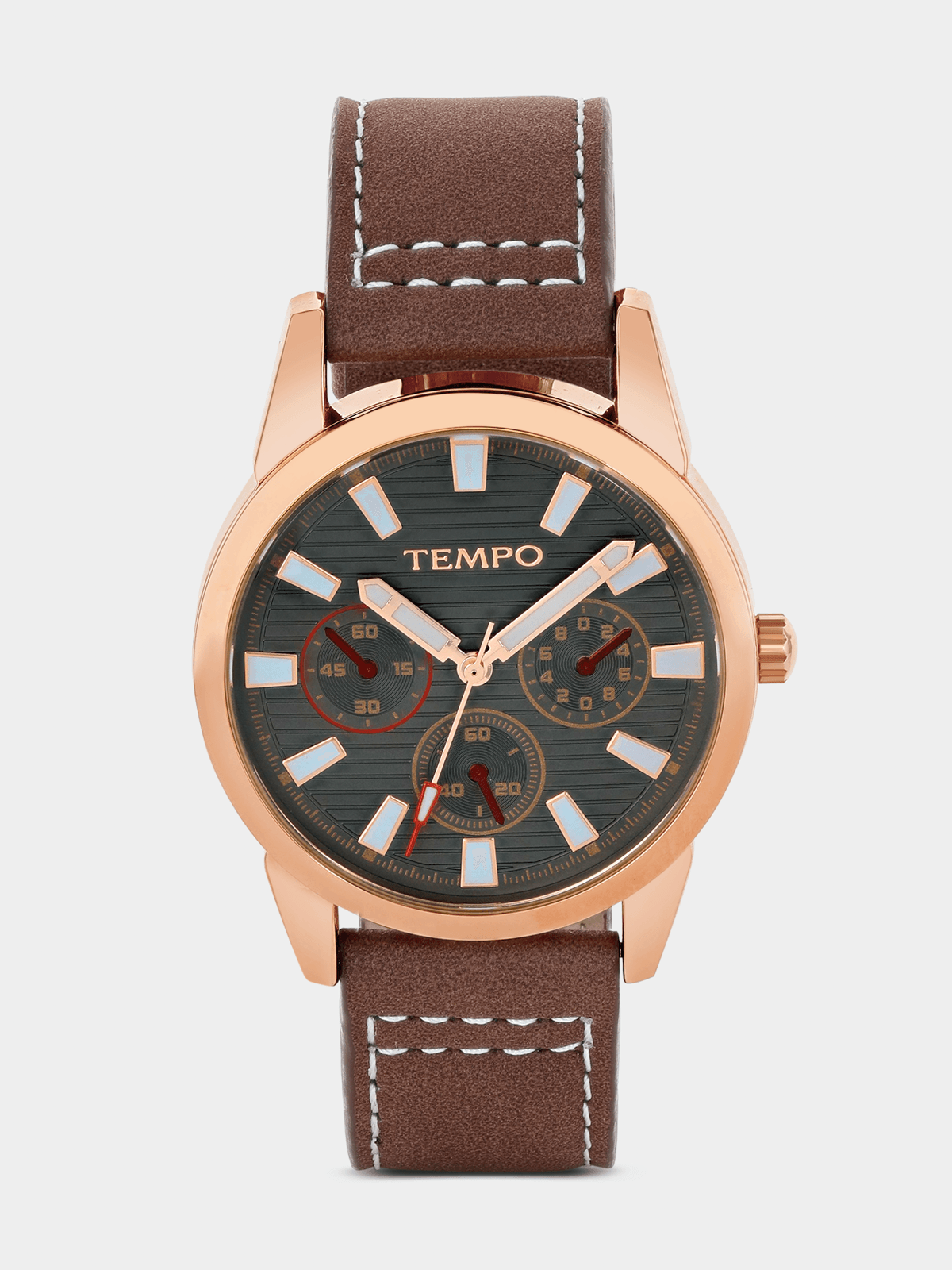 Tempo Rose Plated Grey Dial Brown Leather Watch Bash