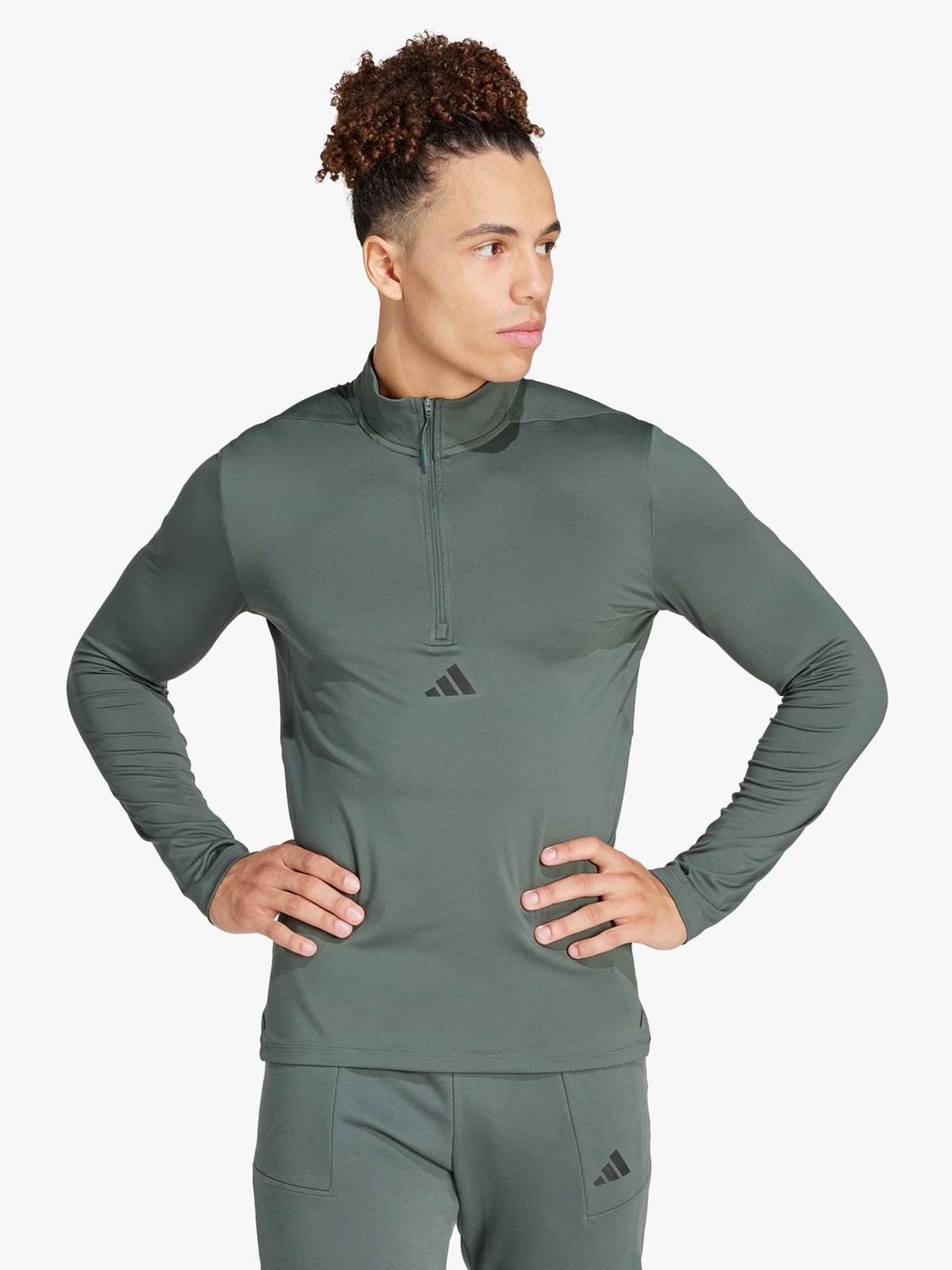 Mens adidas 1/4 Zip Long Sleeve Khaki Work Out Top | Bash