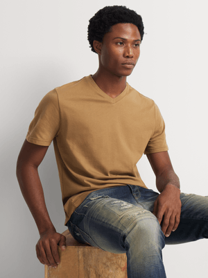 Markham Men's V-Neck Slim Fit Brown T-Shirt