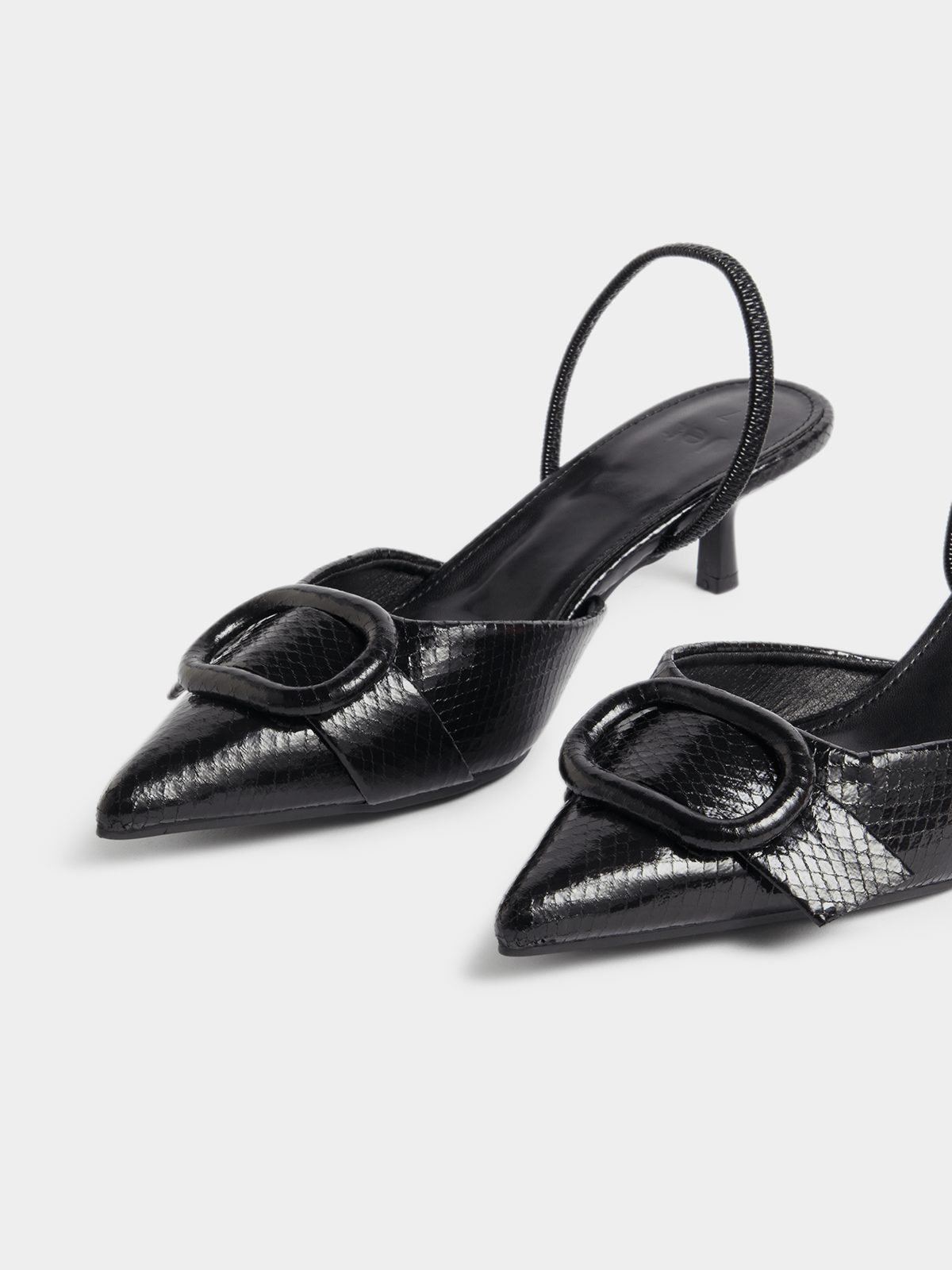 Jet Women's Black Croc Pointy Slingback Heels | Bash