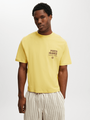 Men's Cotton On Yellow Cropped Fit Graphic T-Shirt