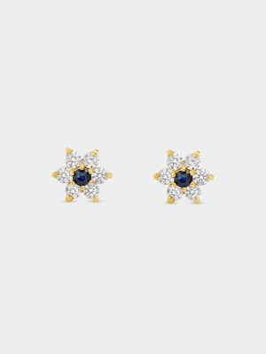 Yellow Gold Blue & White Cubic Zirconia Star Stud Earrings