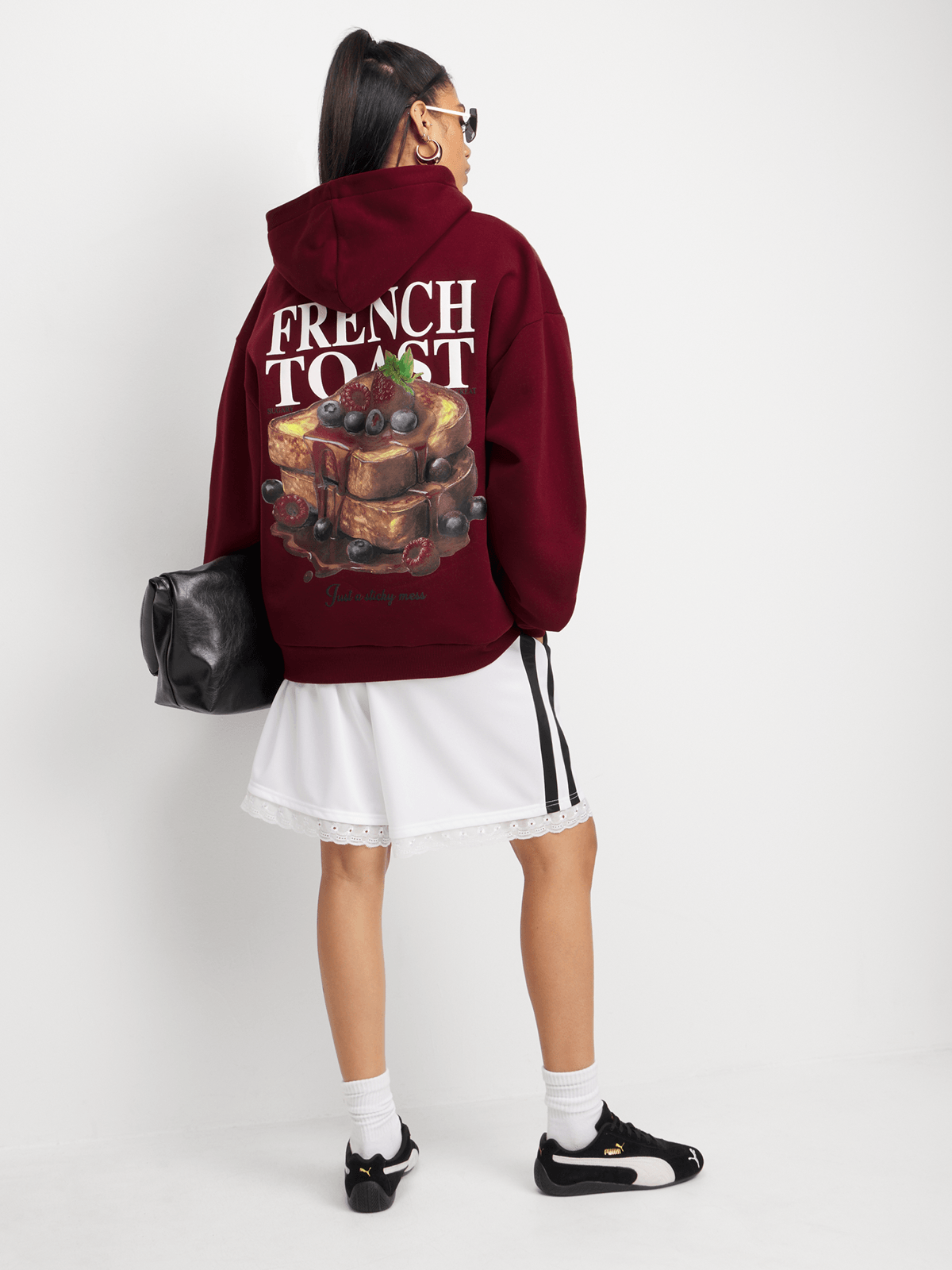 The FIX Women's Burgundy Oversized 'French Toast' Graphic Hoodie