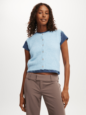 Women's Cotton On Blue Fluffy Button Vest