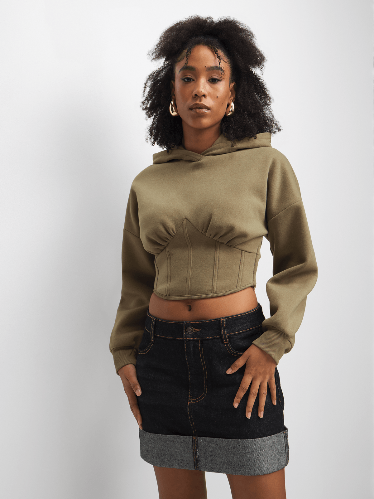 The FIX Women's Brown Cropped Corset Hoodie | Bash