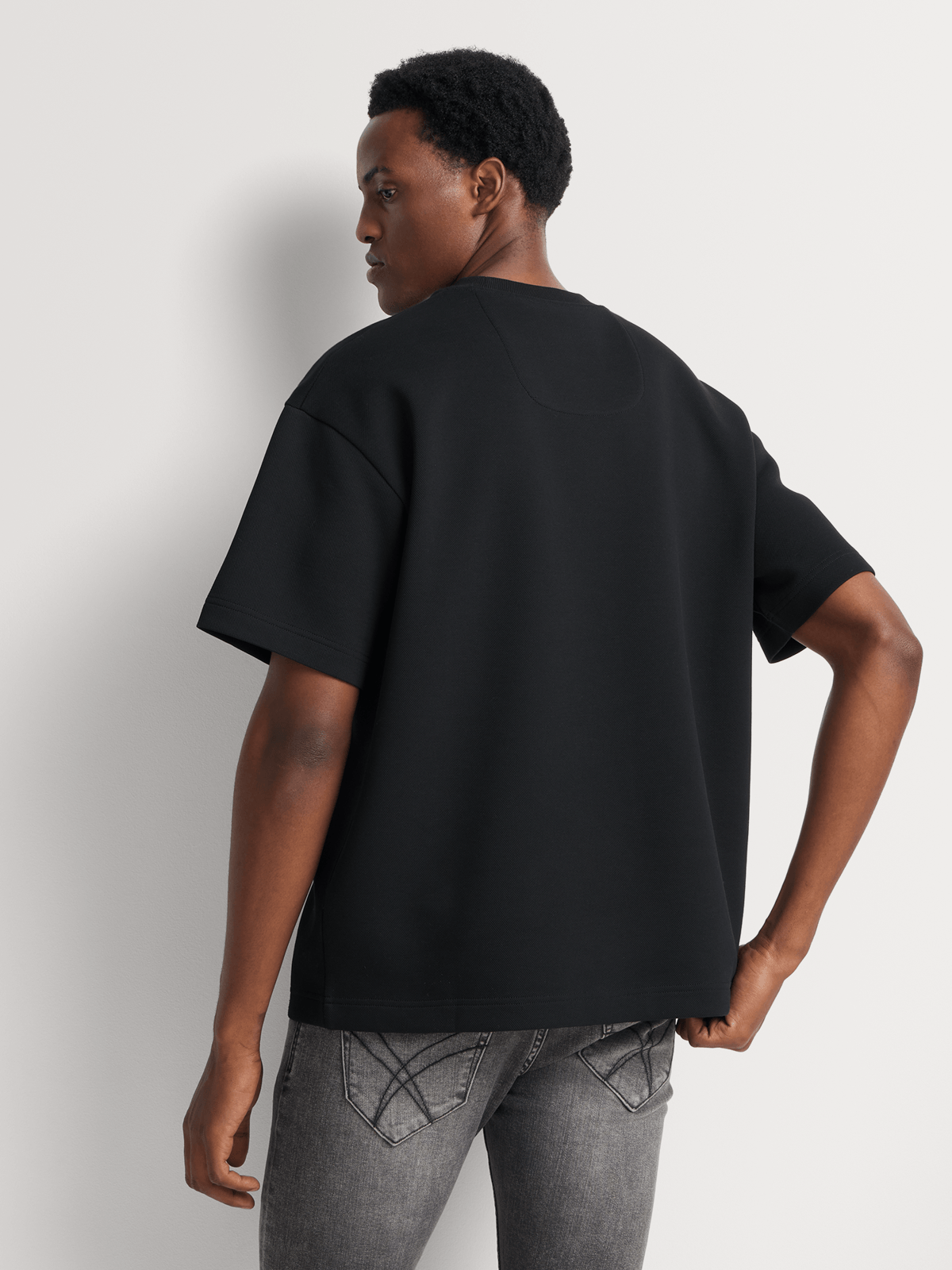 Fabiani Men's Black Relaxed Fit Pique Embossed T-Shirt | Bash