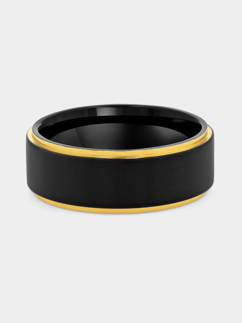Stainless Steel US Army Military Ring – Gold/Black Plated With Blue Rhinestone (Oval, Sizes 8-13)