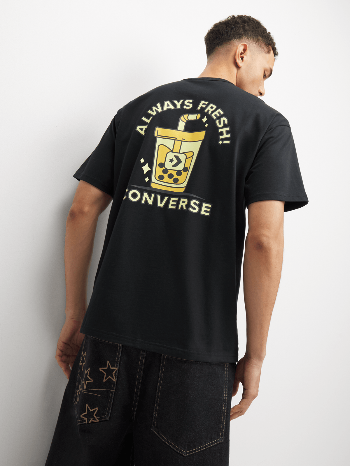 Converse Men's Boba Tea Graphic Black T-Shirt Bash