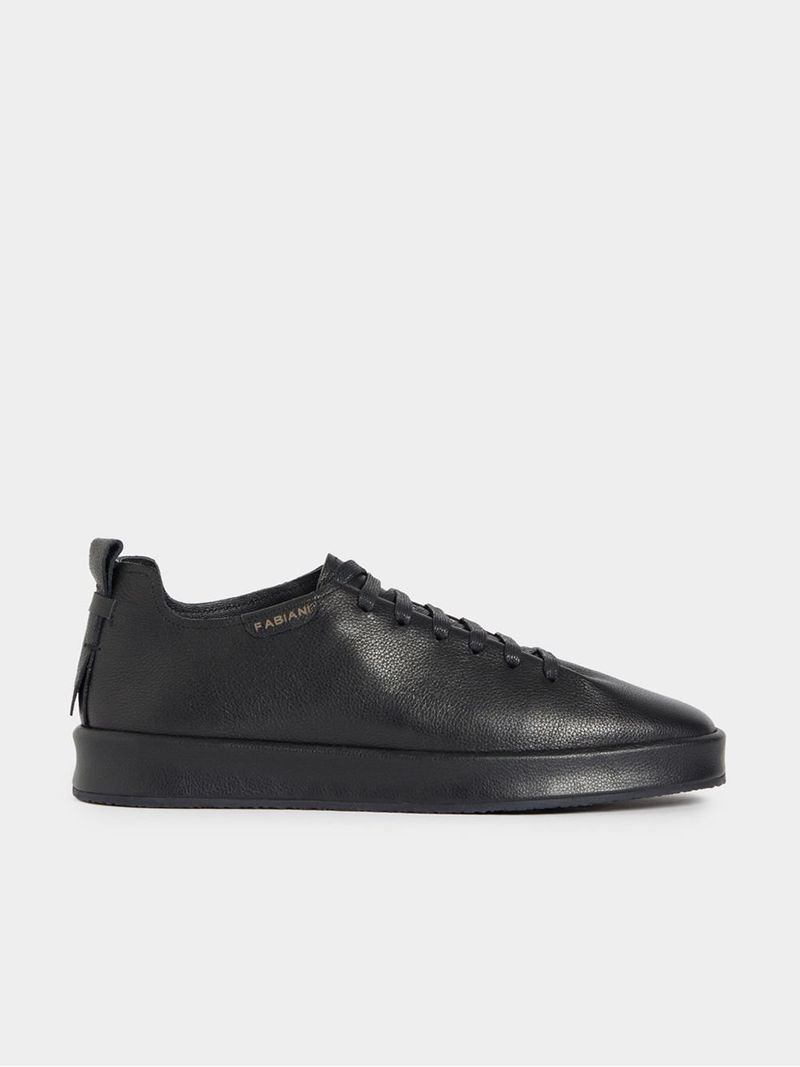 Fabiani Men's Black Leather Covered Sole Court Sneaker Bash1