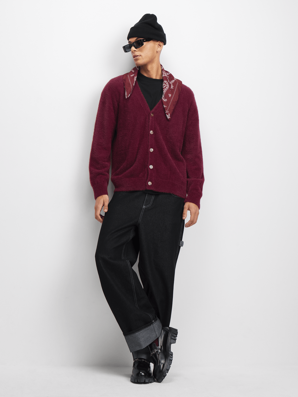 The FIX Men's Burgundy Fuzzy Cardigan | Bash