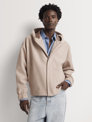 Markham Men's Hooded Zip-Through Melton Brown Bomber Jacket