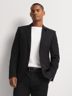 Markham Men's Slim Check Wool Blend Black Suit Jacket