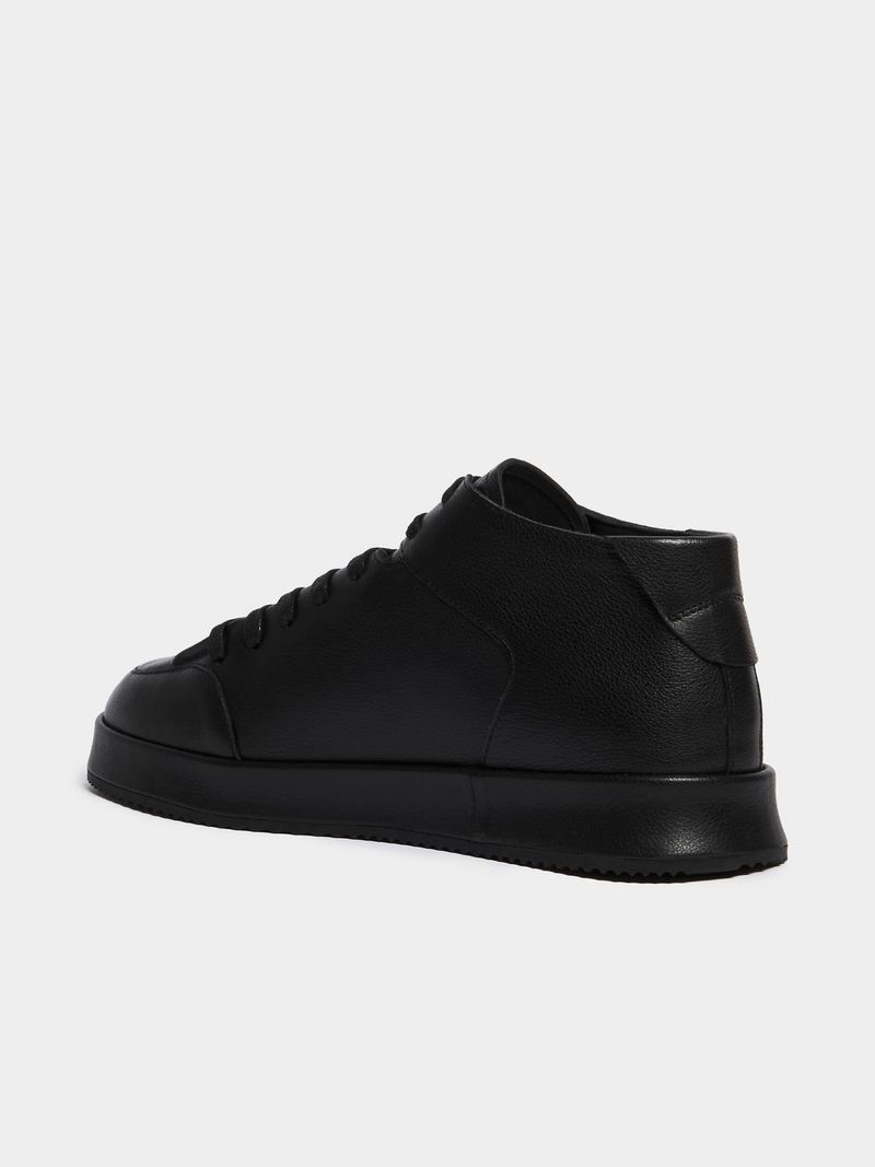 Fabiani Men's Black Leather Apron Toe High Top Sneaker Bash