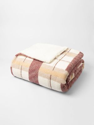 Plaid Pique Sherpa Blanket Natural Berry 200x220