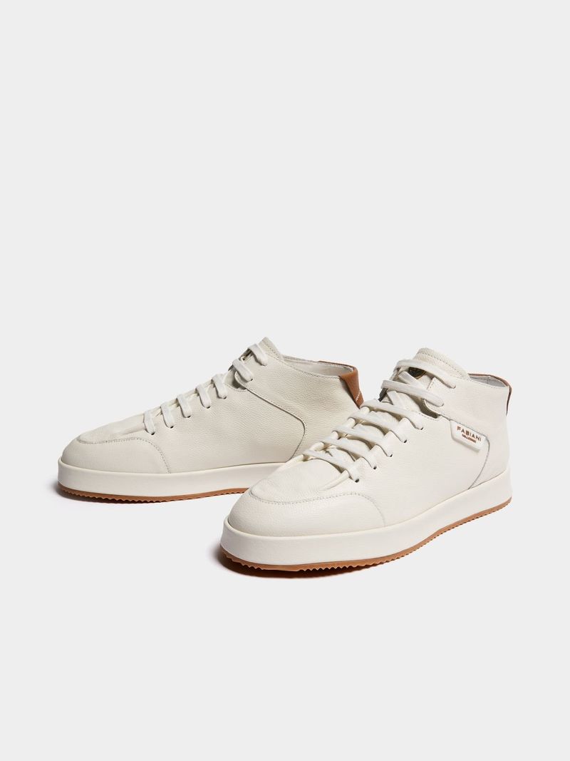 White Leather High Top Sneakers Fabiani Men's Leather Apron