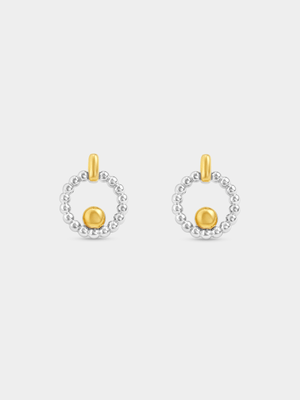 Yellow Gold & Sterling Silver Beaded Circle Drop Earrings